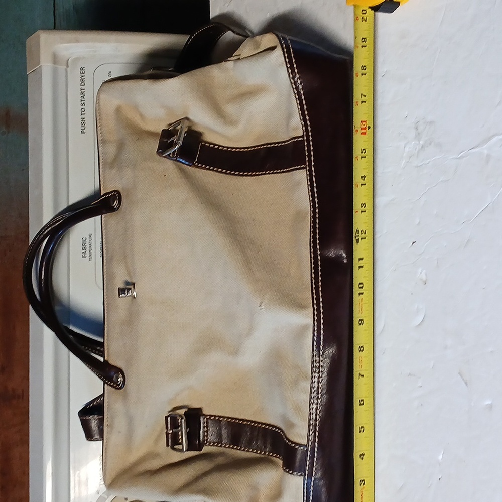 LEVENGER Canvas LEATHER Trim TOTE BAG PURSE BROWN & Tan - Picture 8 of 10